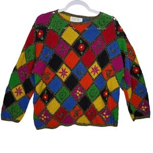 The Limited Hand Knit Rainbow Patchwork Sweater